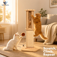 Multifunktionaler Katzen-Kratzbaum mit Sisalsäulen und Federspielzeug Holz-Kletterturm für Hauskatzen