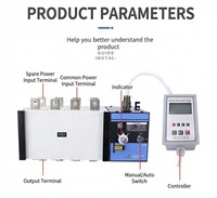 Commutateur de transfert automatique à double alimentation, type isolé, 4P 400A/250A, triphasé quatre fils, qualité PC avec contrôleur