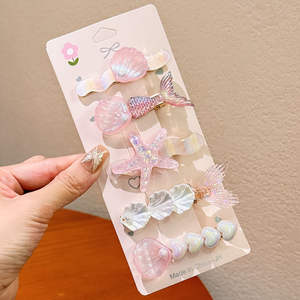 Sweet Starfish Girl Bangs Hairpin Shell Accessoire pour cheveux pour l'arrière de la tête Perle Clip latéral cassé Bec de canard pour la fête - Product Image 1