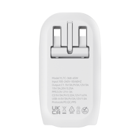 Cargador Plegable GaN de 65W con USB C y A, Carga Rápida PD QC3.0 para iPhone, Laptop y Viajes