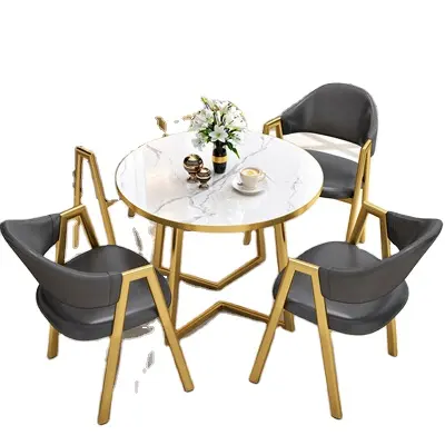 Venta al por mayor vintage cafetería tienda restaurante muebles de mármol superior mesa de café y sillas con pata de metal