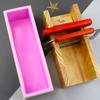 Cutter à savon en bois pour gâteaux et pains de mie + Boîte en bois rectangulaire + Moule à savon en silicone pour pains de mie de 1200 ml