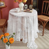 Housse de table basse rectangulaire en tissu polyester blanc, style rétro français, au design frais et épuré, avec dentelle crochetée, taille personnalisable