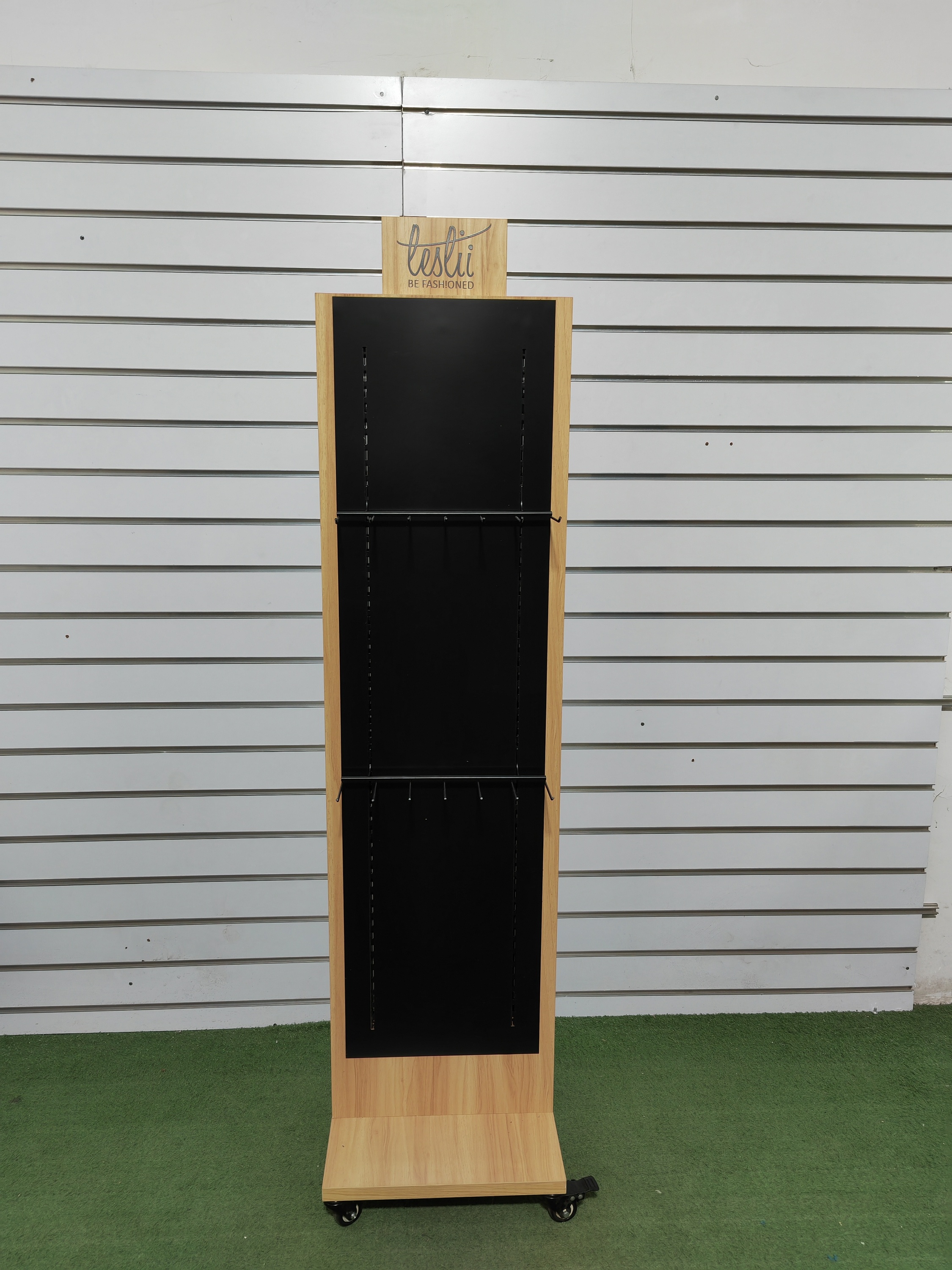 Jewelry & Headgear Display Stand Wooden Double-side Metal Hooks Floor Standing Shelf Custom Logo for Advertising Retail Shops — view 6