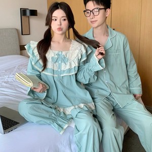 Conjunto de Bata de Casa de Algodón Transpirable, Holgada y Larga, Estilo Coreano Romántico y Clásico para Mujer, para Pareja - Product Image 1