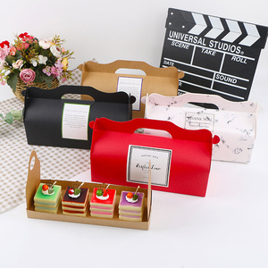 Customized Kraft Paper Swiss Roll Cake Box With Handle Take Away Long Baking Cup Cake Boxes Packaging For Sandwich
