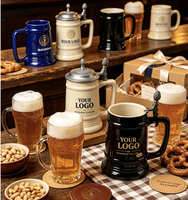 Grande Chope à Bière en Céramique Vintage Grande Capacité avec Décalcomanie, Couvercle et Poignée, Réutilisable, pour Bar, Logo Personnalisé, Souvenir de Festival, Vaisselle