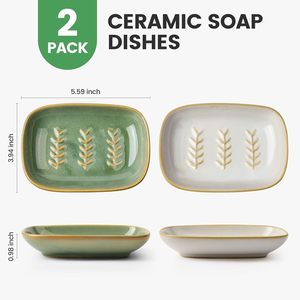 ZHIYAN Lot de 2 porte-savons en céramique pour une <span class=keywords><strong>douche</strong></span> plus propre, support décoratif pour <span class=keywords><strong>savon</strong></span> en barre carré, shampoing ou éponge, facile à nettoyer - Product Image 5