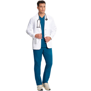 Bata de laboratorio de seda clásica moderna con solapas con muescas Tela tejida Doctor Scrub Sets Consulta OEM para hospitales Impreso personalizado - Product Image 1