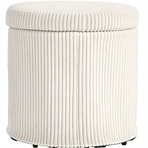 <span class=keywords><strong>HOMCOM</strong></span> Otomana Redonda de Almacenamiento de 40cm, Taburete de Terciopelo con Tapa Extraíble, Patas, Taburete de Vanidad, para Sala de Estar o Dormitorio, Tela Beige - Product Image 1