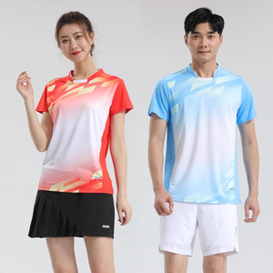 Combinaison de t-shirt à séchage rapide avec logo personnalisé uniformes d'équipe d'entraînement de badminton de compétition sportive uniformes de classe à manches courtes col - Product Image 3