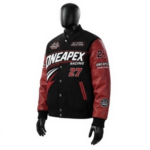 Blouson de course noir et rouge pour homme, style Letterman, brodé, streetwear, vente en gros - Product Image 1