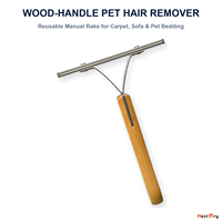 Brosse gratte-tapis robuste en acier inoxydable à trois couches dentelées, réutilisable, avec manche en bois de hêtre, pour poils d'animaux (chats, chiens) et tapis
