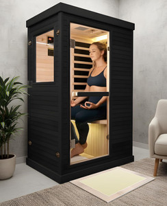 <span class=keywords><strong>Sauna</strong></span> Secca in Legno di Hemlock Canadese Personalizzata Moderna Nera con Riscaldamento Rapido e Uniforme Basse Emissioni EMF per 1 Persona con 5 Riscaldatori al Carbonio - Product Image 1