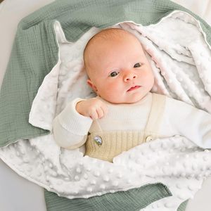 Couverture <span class=keywords><strong>Minky</strong></span> personnalisée en coton biologique double couche pour bébé Sac de couchage pour bébé neutre à boutons - Product Image 6