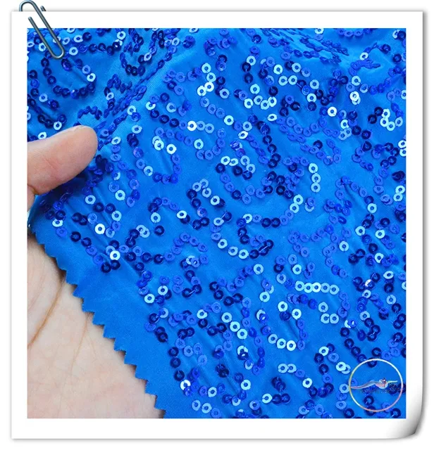 130 cm width 3 mm Sequins dance wear Fabric Blue stage dance embroidery skirts costume holidays craft Cloth