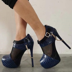 14cm Heels Women Stiletto Dress Shoes extreme High Platform Heels <b>Fishnet</b> Sandals Summer Metallic Chain Peep Toe Pumps for Women - Product Image 1