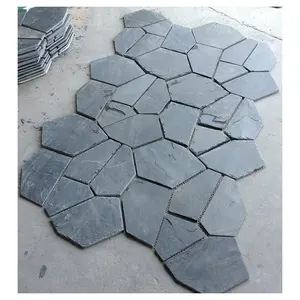 주차 정원 장식 검은 슬레이트 돌 모양의 문 바닥 타일