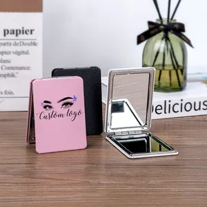 Espejo de maquillaje de bolsillo MOQ bajo Mini espejo con logotipo Compacto Plegable Pequeño espejo de cuero PU compacto