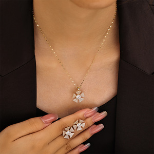 Shining Selection Flower Pendant <b>Necklace</b> Set Gold Silver Tone Micro Pave Cubic Zirconia Women's Jewelry Gift - Product Image 3