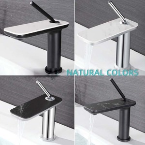 Grifo de Lavabo de Piedra Blanca, Estilo Cascada, Agua Fría y Caliente, Latón Macizo, Monomando, para Instalar Bajo Encimera - Product Image 2