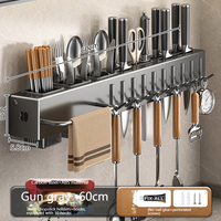 Support mural pour ustensiles de cuisine, organisateur de rangement, porte-couteaux de cuisine, organisateur intelligent pour ustensiles de cuisine avec crochets en acier