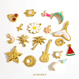 Sueño Dorado de Verano |   Colgante de Acero Inoxidable con Baño de Oro PVD de 18K para Fabricación de Joyería DIY |   Vida Marina, Palmeras, Playa y Vacaciones - Product Image 4