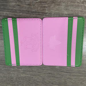 Alpha Greek Sorority Logo personalizado Tarjetero de cuero PU de doble cara Verde Rosa Multi-Slots Monedero delgado para damas Drop <span class=keywords><strong>Shopping</strong></span> - Product Image 3