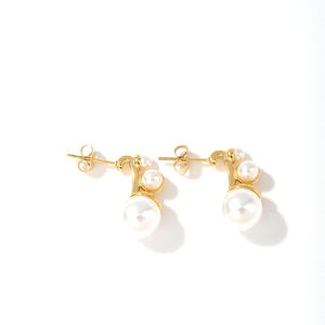 Boucles d'oreilles inhabituelles en acier inoxydable vintage français 18K pour fille de fête de mariage Boucles d'oreilles en perles élégantes hypoallergéniques - Product Image 3