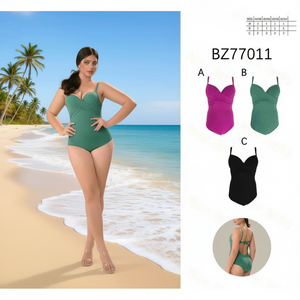 Costume da bagno intero HDJ Plus Size con controllo pancia, tinta unita, aderente, scollo a V, senza spalline, copricostume BZ77017 - Product Image 3
