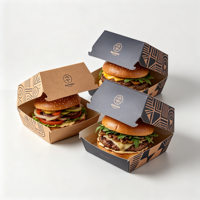 Contenants à hamburgers imprimés sur mesure, emballages alimentaires en papier biodégradable, boîtes à hamburgers compostables pour la vente à emporter, coquilles en papier