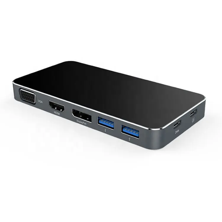 USB C 허브 7 포트 도킹 스테이션 HDMI, DP, VGA, 2 x USB C 데이터 전송/100W 빠른 충전