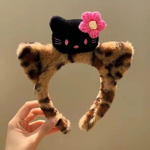 Nuevo lindo Europeo Americano dibujos animados orejas de gato leopardo felpa banda para el cabello mujer acetato lavado cara maquillaje diadema niños lazo pelo - Product Image 6