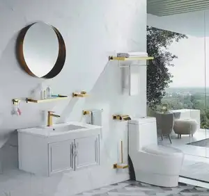 Conjunto de soporte de anillo cuadrado de acero inoxidable 304, barra de toalla, accesorios de baño de oro y negro, montado en la pared, alta calidad