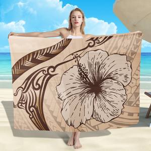 Cobertura de saia de praia lavada para mulheres, roupa de praia de lavas com estampa de hibisco marrom claro, sarongues longos de uma peça, roupa de praia de lavanda - Product Image 1