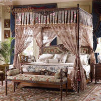 Europäisches Antik-Stil Schlafzimmer-Set Französisches Romantisches Massivholz Himmelbett Luxuriös Geschnitzte Schlafzimmermöbel