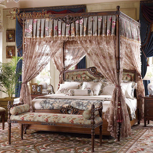 Ensemble de chambre à coucher de style antique européen, <span class=keywords><strong>lit</strong></span> à <span class=keywords><strong>baldaquin</strong></span> en bois massif de style romantique français, meubles de chambre à coucher luxueux sculptés - Product Image 2