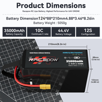 Аккумулятор Racepow 320 Втч/кг, твердотельный Li-Po, 35 Ач, 35000 мАч, 44.4В, 51.8В, 12S, 14S для грузовых/беспилотных летательных аппаратов с фиксированным крылом/VTOL/многоопорных систем/мультироторных дронов