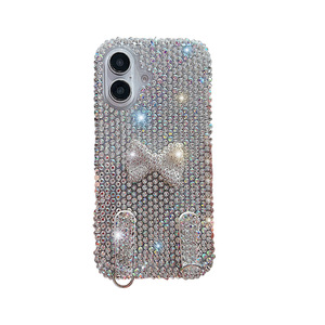Nouvelle <span class=keywords><strong>Coque</strong></span> de Téléphone de Luxe Blanche et Rose Entièrement Ornée de Strass en Forme de Nœud pour <span class=keywords><strong>iPhone</strong></span> 17 16 15 14 13 Pro Max avec Chaîne Assortie - Product Image 6