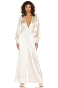 2021 Casual personalizar satén espalda descubierta manga larga Sexy cuello en V señora elegante pantalón de pierna ancha <span class=keywords><strong>Mono</strong></span> para mujer - Product Image 6