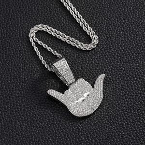 Collar de Cadena de Cuerda de 3 mm con Colgante de Aleación y Diamantes de Imitación, Estilo Punk, Hip Hop - Product Image 3