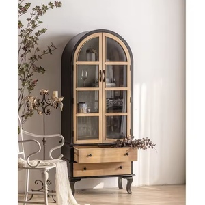 <span class=keywords><strong>Buffet</strong></span> console d'entrée/commode de cuisine en bois brun antique avec portes vitrées et tiroirs de rangement pour salon, couloir, entrée - Fabrication OEM - Product Image 1