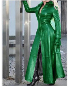 <span class=keywords><strong>Veste</strong></span> en cuir pour femmes, taille S-5XL, ultra longue, en PU, couleur unie, coupe ajustée, fermeture éclair, col montant, grande taille - Product Image 4