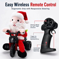 Tricycle de Père Noël télécommandé RC, jouet électrique en peluche rouge avec phare avant et ressorts hélicoïdaux, pour intérieur et extérieur, idéal pour Noël à la maison