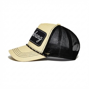 <b>Straw</b> Trucker <b>Hat</b> with Custom Chain Stitch Logo <b>Straw</b>-Weave Embossed Texture Two Tone Lightweight Cap for Summer Outdoor - Product Image 1