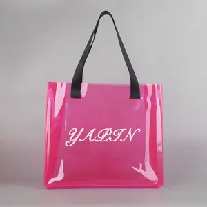 Özel Logo su geçirmez temizle jöle yaz plaj çantası bayanlar şeker renk şeffaf PVC taşıma çantası