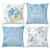 4 housses de coussin vintage à fleurs, motif papillon et fleurs bleues, adaptées à la décoration de la maison et de la terrasse