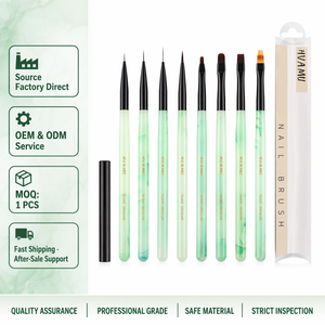 Ensemble de 8 pinceaux à ongles en acrylique vert émeraude, poils en nylon doux, pointe plate et fine, gel UV, outil de manucure - Product Image 1