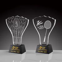 Trophée de sport en cristal personnalisé, forme de badminton, base noire, souvenirs
