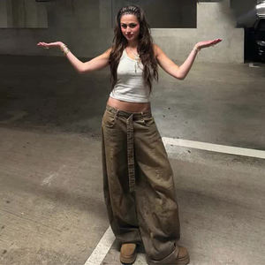 Pantalones Vaqueros Anchos Desgastados para Mujer, con Parches, Cinturón, Estilo Vagabundo, Lavado Resistente, Retro, Estilo Urbano - Product Image 3